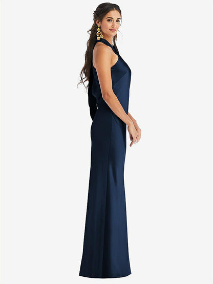 【NEW】【STYLE: LB025】ドレープ ひねり ホルター ネクタイバック トランペット ガウン【COLOR: Midnight Navy】【SIZE: 00-30W】