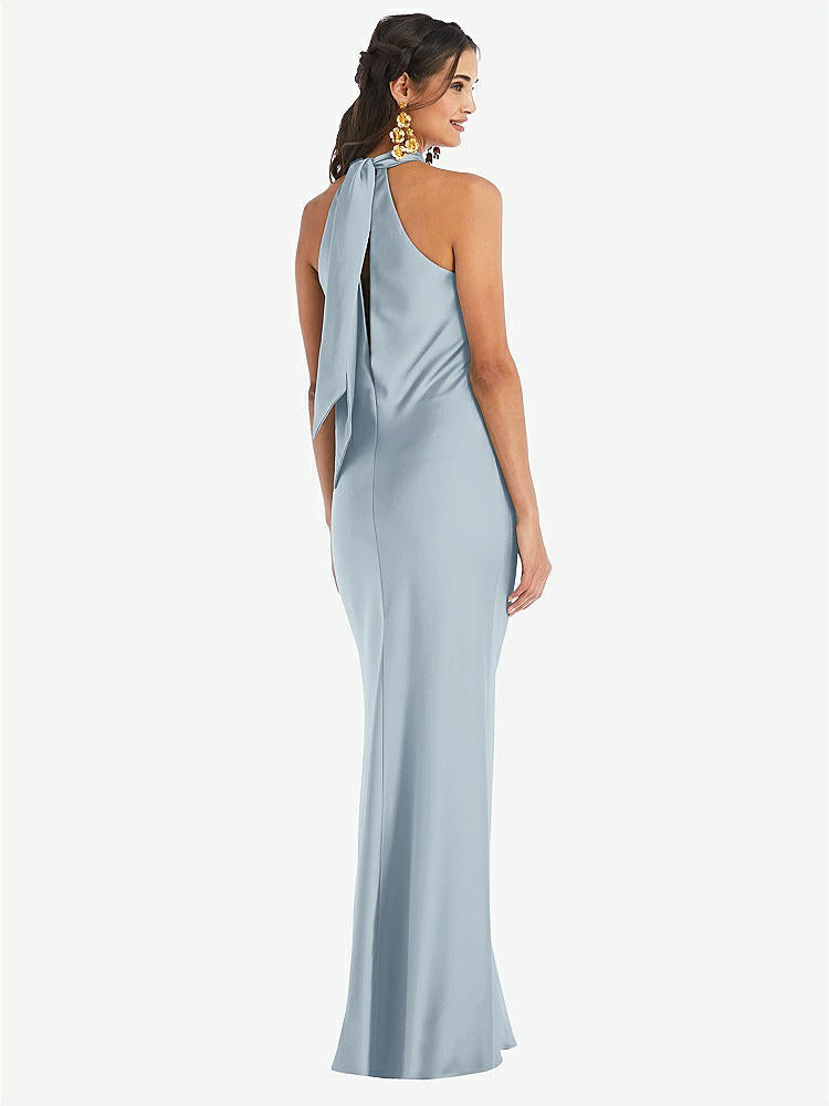 【STYLE: LB025】Draped Twist Halter Tie-Back Trumpet Gown【COLOR: Mist】