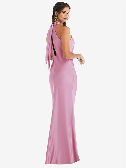 【NEW】【STYLE: LB025】ドレープ ひねり ホルター ネクタイバック トランペット ガウン【COLOR: Powder Pink】【SIZE: 00-30W】