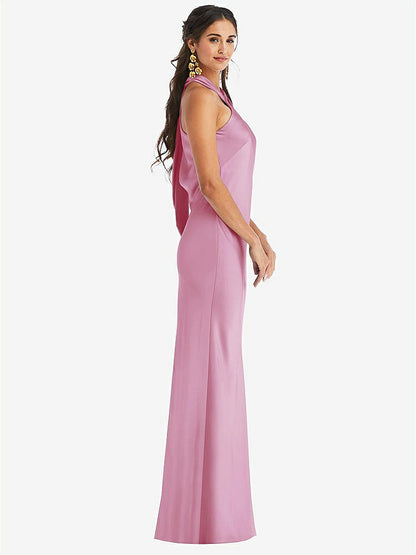 【NEW】【STYLE: LB025】ドレープ ひねり ホルター ネクタイバック トランペット ガウン【COLOR: Powder Pink】【SIZE: 00-30W】