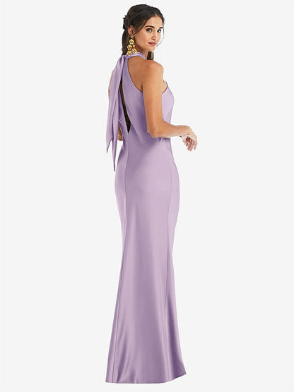 【NEW】【STYLE: LB025】ドレープ ひねり ホルター ネクタイバック トランペット ガウン【COLOR: Pale Purple】【SIZE: 00-30W】