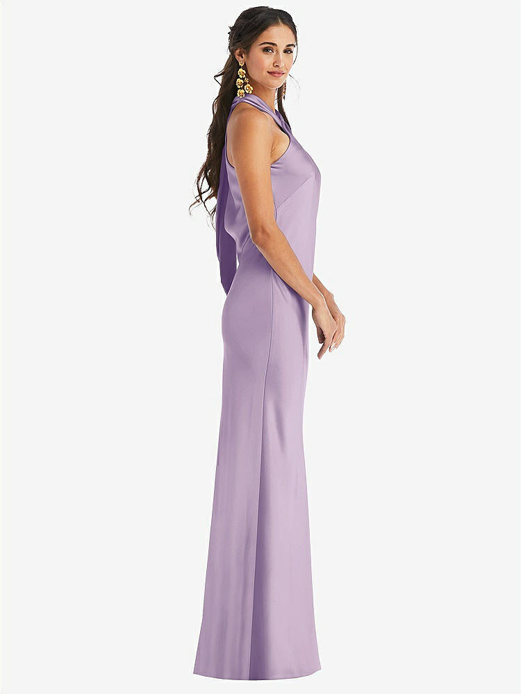 【NEW】【STYLE: LB025】ドレープ ひねり ホルター ネクタイバック トランペット ガウン【COLOR: Pale Purple】【SIZE: 00-30W】