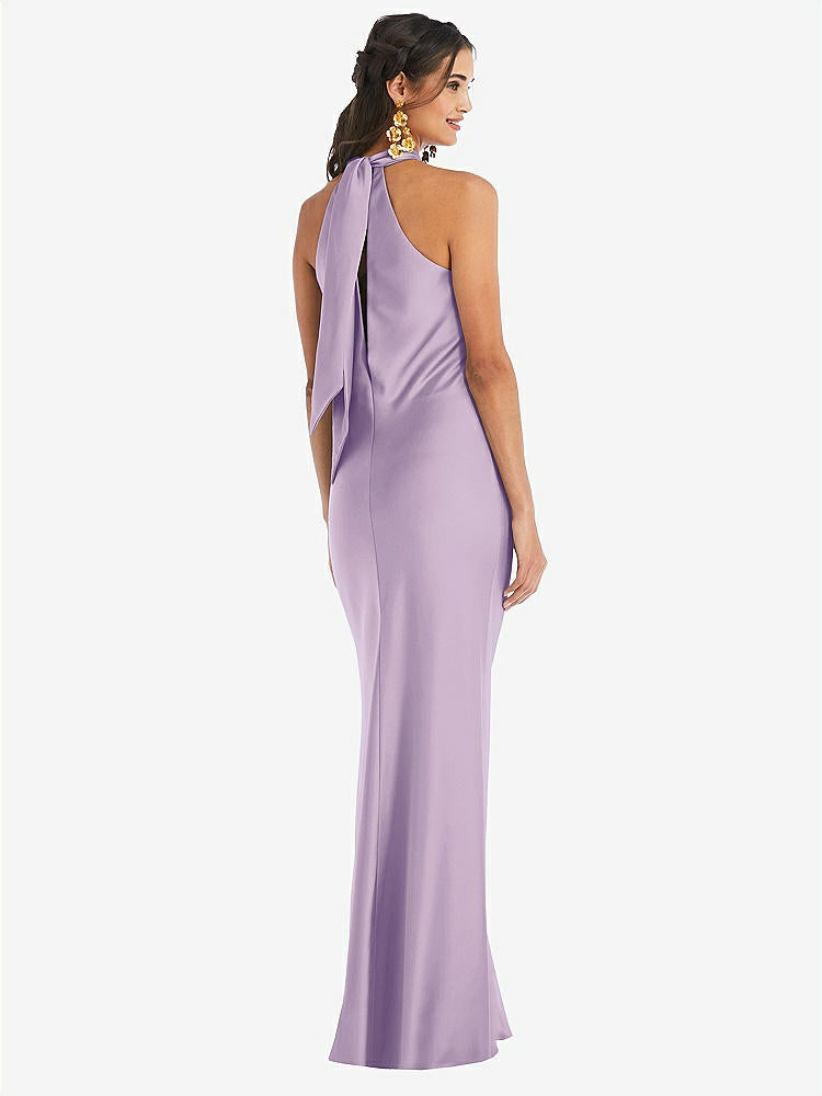 【NEW】【STYLE: LB025】ドレープ ひねり ホルター ネクタイバック トランペット ガウン【COLOR: Pale Purple】【SIZE: 00-30W】