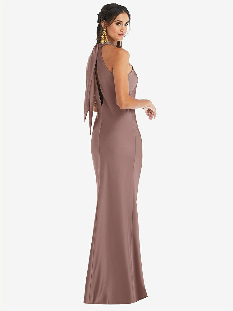 【STYLE: LB025】Draped Twist Halter Tie-Back Trumpet Gown【COLOR: Sienna】