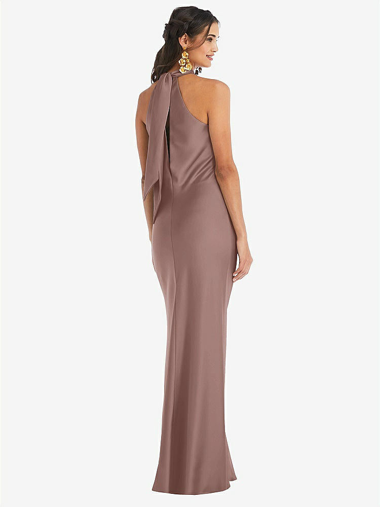 【STYLE: LB025】Draped Twist Halter Tie-Back Trumpet Gown【COLOR: Sienna】