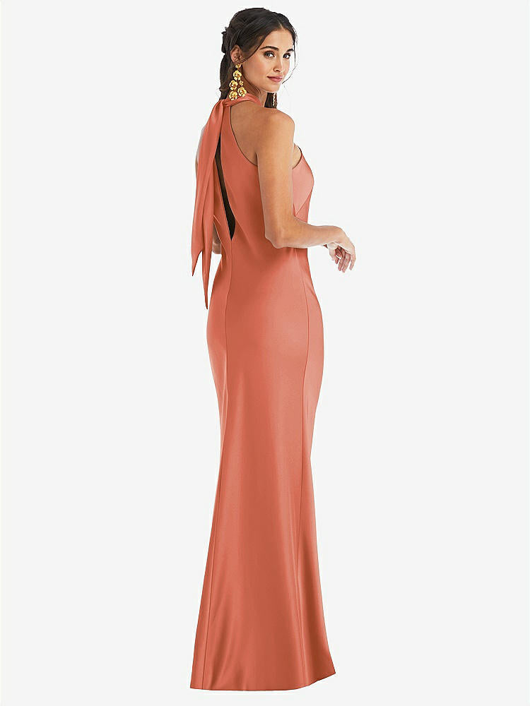 【STYLE: LB025】Draped Twist Halter Tie-Back Trumpet Gown【COLOR: Terracotta Copper】