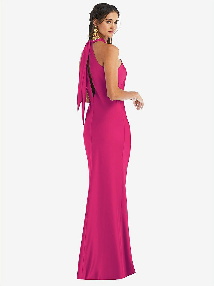 【NEW】【STYLE: LB025】ドレープ ひねり ホルター ネクタイバック トランペット ガウン【COLOR: Think Pink】【SIZE: 00-30W】