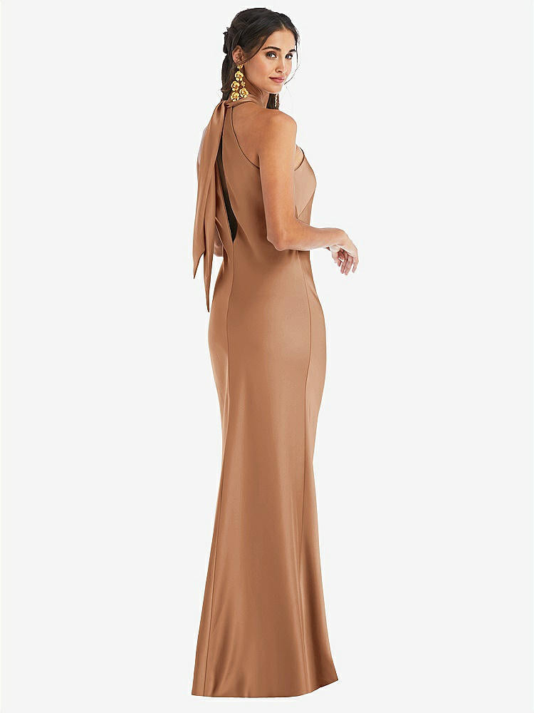 【STYLE: LB025】Draped Twist Halter Tie-Back Trumpet Gown【COLOR: Toffee】