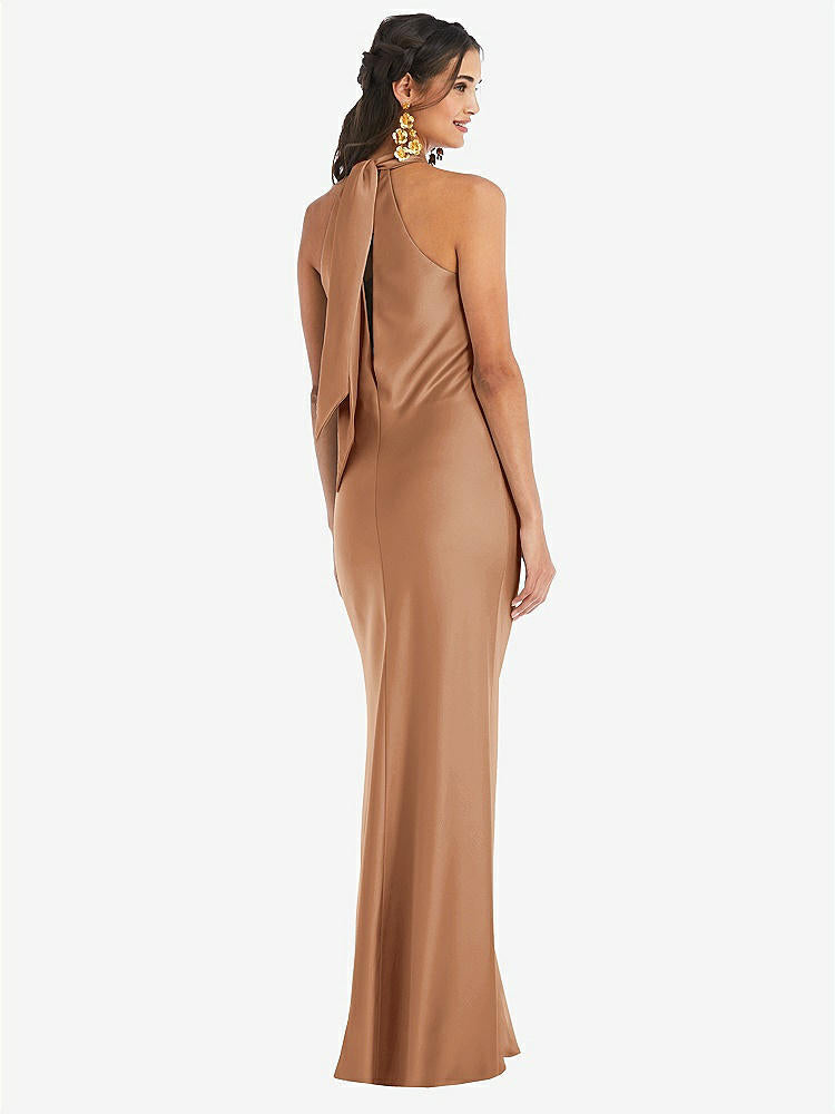 【STYLE: LB025】Draped Twist Halter Tie-Back Trumpet Gown【COLOR: Toffee】