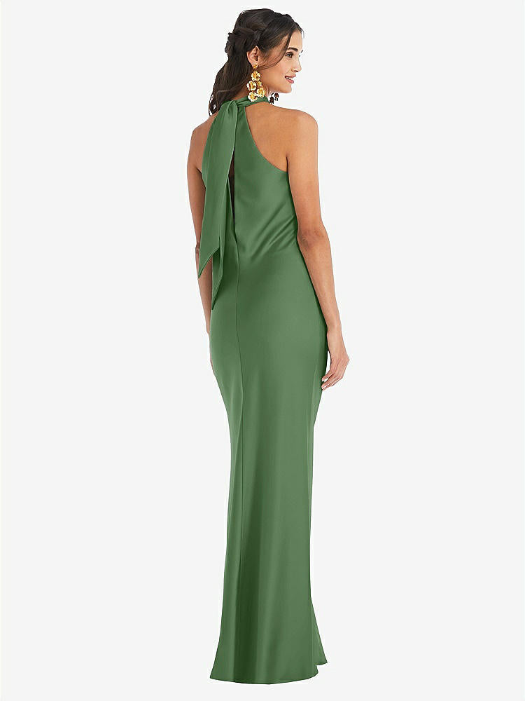 【STYLE: LB025】Draped Twist Halter Tie-Back Trumpet Gown【COLOR: Vineyard Green】