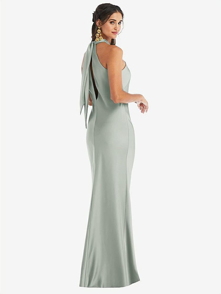 【STYLE: LB025】Draped Twist Halter Tie-Back Trumpet Gown【COLOR: Willow Green】