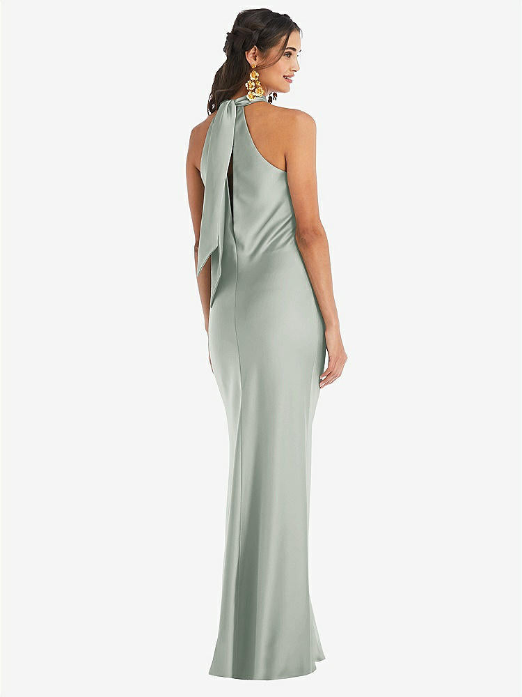 【STYLE: LB025】Draped Twist Halter Tie-Back Trumpet Gown【COLOR: Willow Green】