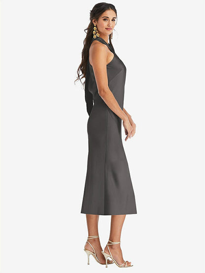 【NEW】【STYLE: LB026】ドレープ ひねり ホルター ネクタイバック MIDI ドレス  -  パロマ【COLOR: Caviar Gray】【SIZE: 00-30W】
