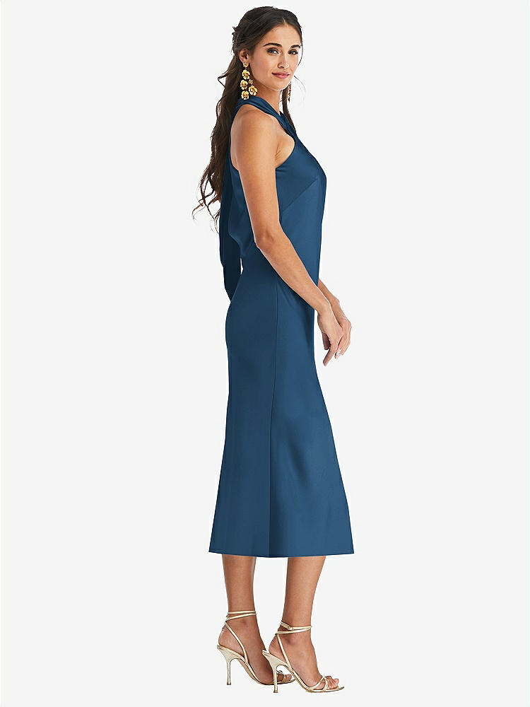 【NEW】【STYLE: LB026】ドレープ ひねり ホルター ネクタイバック MIDI ドレス  -  パロマ【COLOR: Dusk Blue】【SIZE: 00-30W】