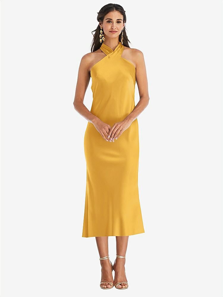 【NEW】【STYLE: LB026】ドレープ ひねり ホルター ネクタイバック MIDI ドレス  -  パロマ【COLOR: NYC Yellow】【SIZE: 00-30W】