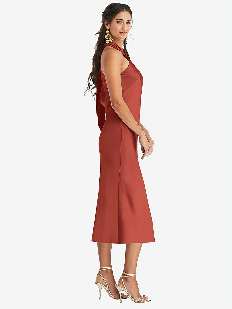 【STYLE: LB026】Draped Twist Halter Tie-Back Midi Dress - Paloma【COLOR: Amber Sunset】
