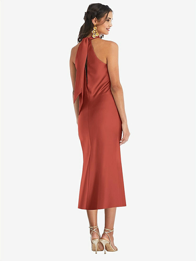 【STYLE: LB026】Draped Twist Halter Tie-Back Midi Dress - Paloma【COLOR: Amber Sunset】