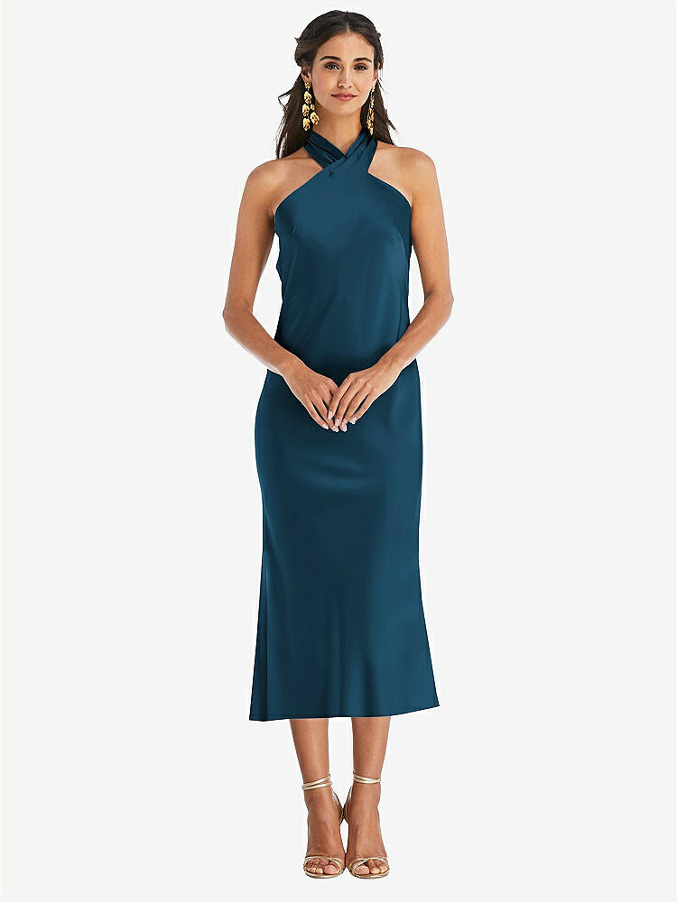 【NEW】【STYLE: LB026】ドレープ ひねり ホルター ネクタイバック MIDI ドレス  -  パロマ【COLOR: Atlantic Blue】【SIZE: 00-30W】