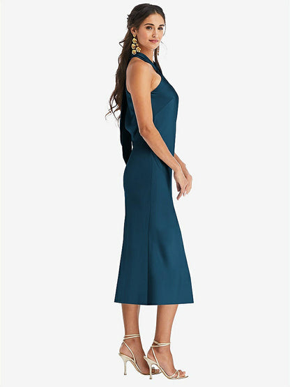 【NEW】【STYLE: LB026】ドレープ ひねり ホルター ネクタイバック MIDI ドレス  -  パロマ【COLOR: Atlantic Blue】【SIZE: 00-30W】