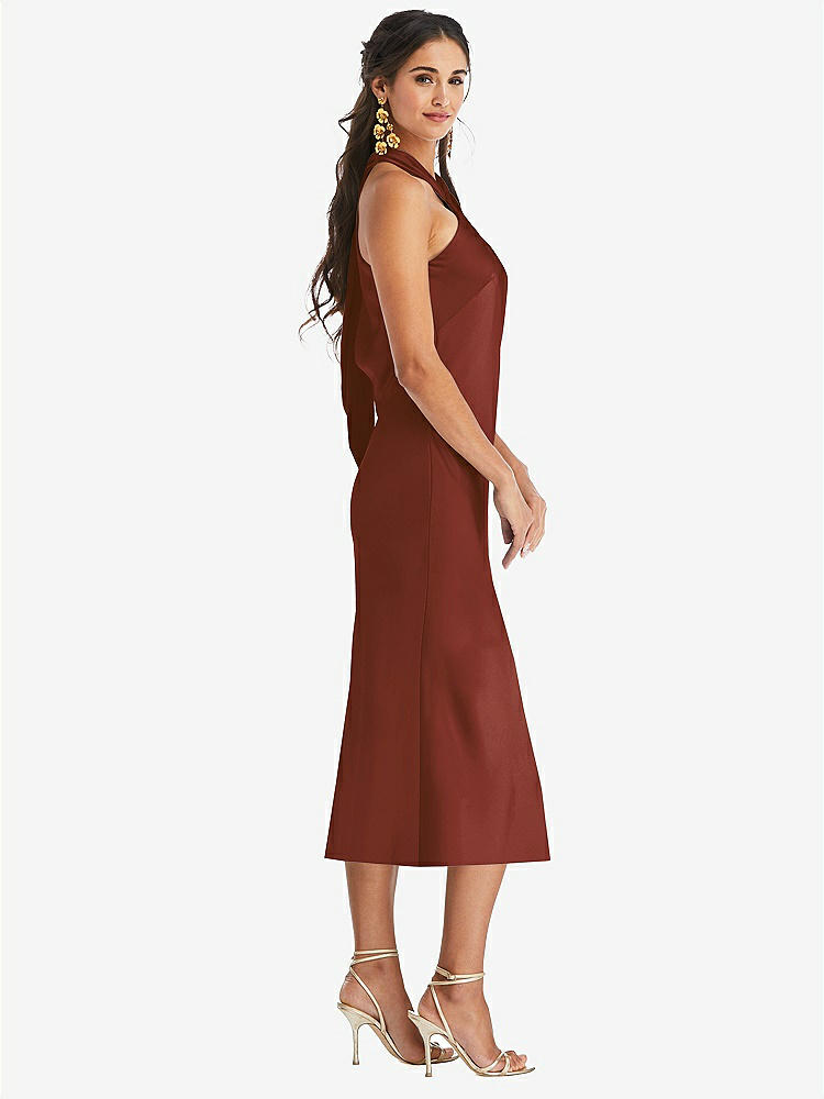 【STYLE: LB026】Draped Twist Halter Tie-Back Midi Dress - Paloma【COLOR: Auburn Moon】