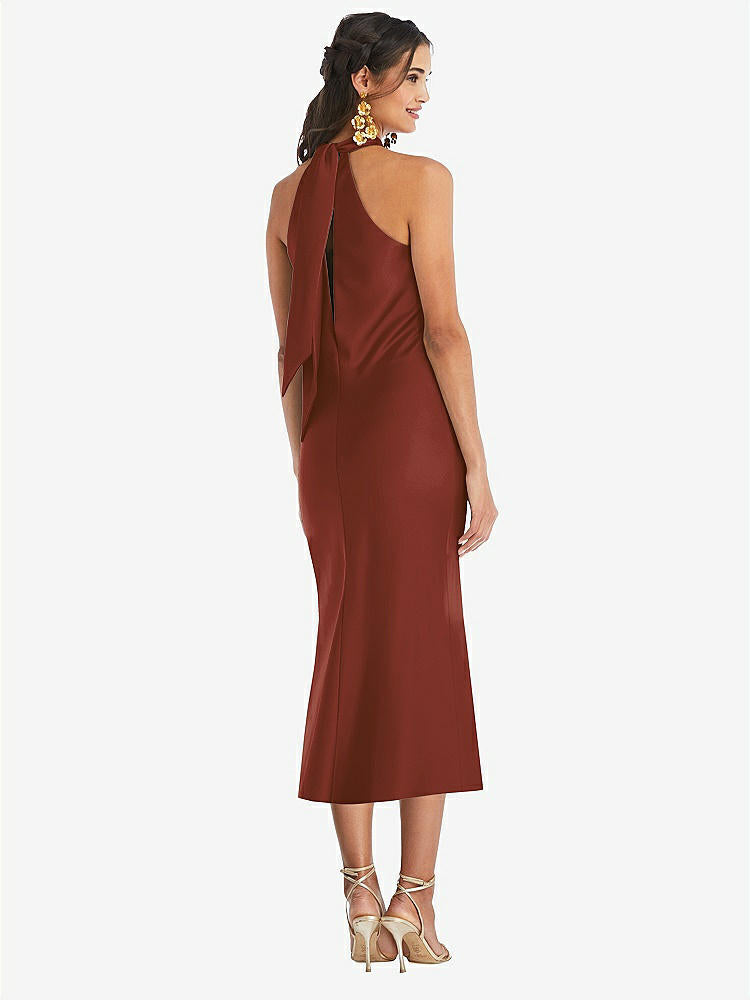 【STYLE: LB026】Draped Twist Halter Tie-Back Midi Dress - Paloma【COLOR: Auburn Moon】