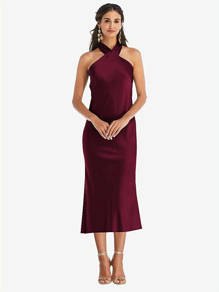 【NEW】【STYLE: LB026】ドレープ ひねり ホルター ネクタイバック MIDI ドレス  -  パロマ【COLOR: Cabernet】【SIZE: 00-30W】