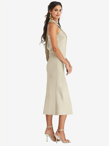 【STYLE: LB026】Draped Twist Halter Tie-Back Midi Dress - Paloma【COLOR: Champagne】