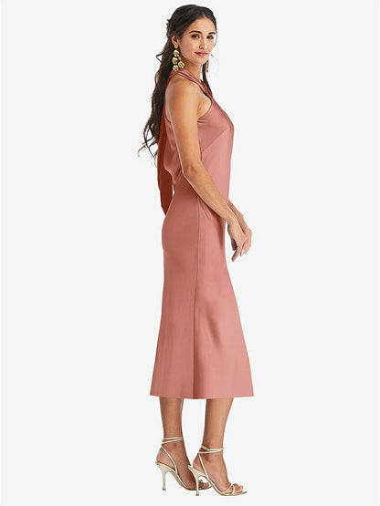 【NEW】【STYLE: LB026】ドレープ ひねり ホルター ネクタイバック MIDI ドレス  -  パロマ【COLOR: Desert Rose】【SIZE: 00-30W】