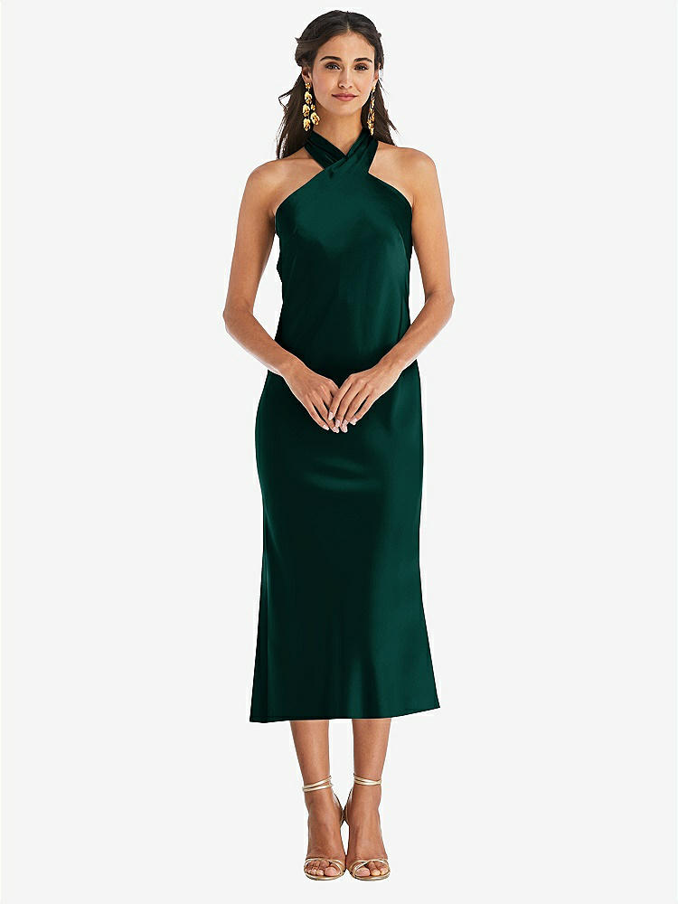 【STYLE: LB026】Draped Twist Halter Tie-Back Midi Dress - Paloma【COLOR: Evergreen】