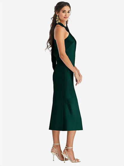 【STYLE: LB026】Draped Twist Halter Tie-Back Midi Dress - Paloma【COLOR: Evergreen】