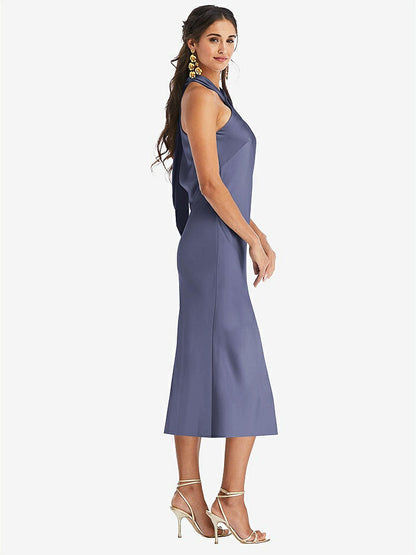 【NEW】【STYLE: LB026】ドレープ ひねり ホルター ネクタイバック MIDI ドレス  -  パロマ【COLOR: French Blue】【SIZE: 00-30W】