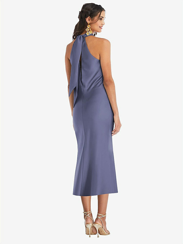 【STYLE: LB026】Draped Twist Halter Tie-Back Midi Dress - Paloma【COLOR: French Blue】