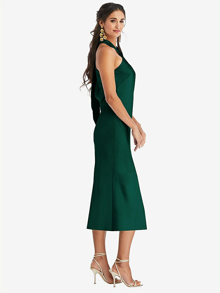 【STYLE: LB026】Draped Twist Halter Tie-Back Midi Dress - Paloma【COLOR: Hunter Green】