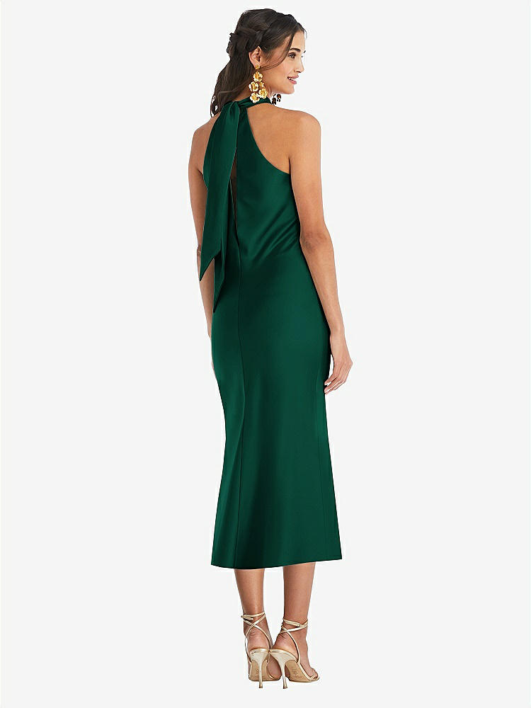 【STYLE: LB026】Draped Twist Halter Tie-Back Midi Dress - Paloma【COLOR: Hunter Green】