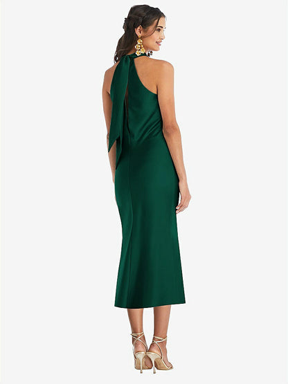 【STYLE: LB026】Draped Twist Halter Tie-Back Midi Dress - Paloma【COLOR: Hunter Green】