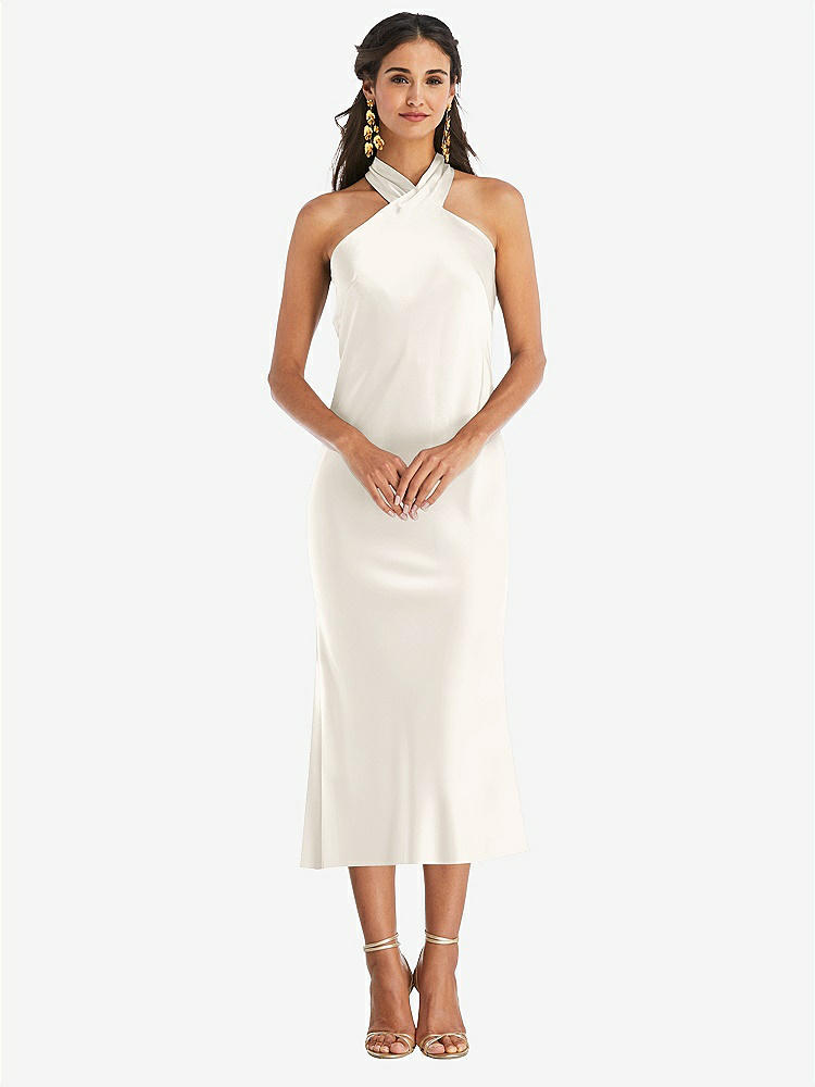 【STYLE: LB026】Draped Twist Halter Tie-Back Midi Dress - Paloma【COLOR: Ivory】
