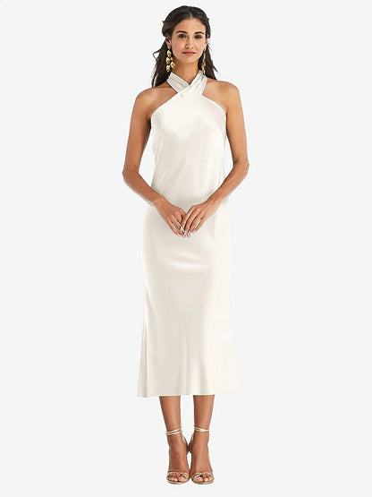 【STYLE: LB026】Draped Twist Halter Tie-Back Midi Dress - Paloma【COLOR: Ivory】