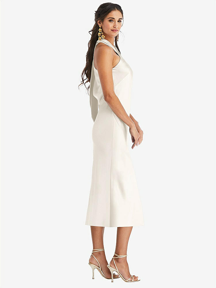 【STYLE: LB026】Draped Twist Halter Tie-Back Midi Dress - Paloma【COLOR: Ivory】