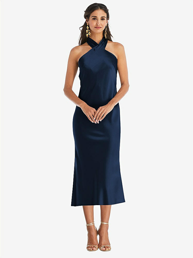 【NEW】【STYLE: LB026】ドレープ ひねり ホルター ネクタイバック MIDI ドレス  -  パロマ【COLOR: Midnight Navy】【SIZE: 00-30W】
