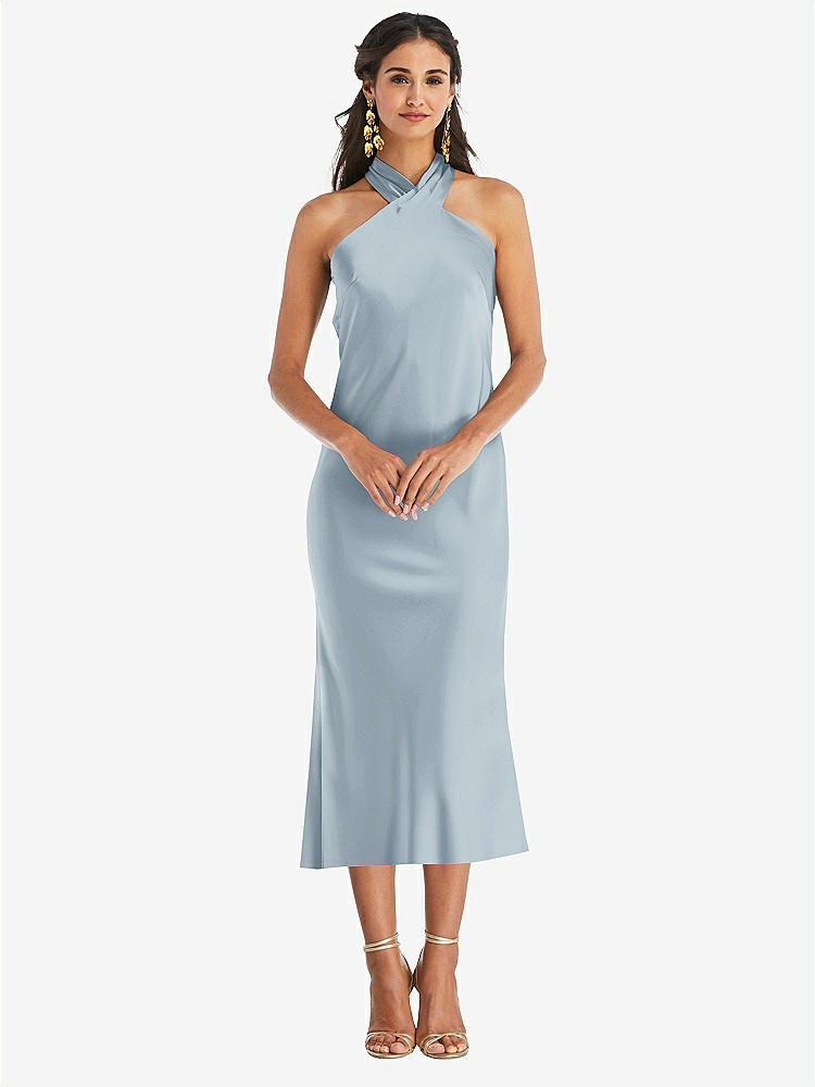 【STYLE: LB026】Draped Twist Halter Tie-Back Midi Dress - Paloma【COLOR: Mist】