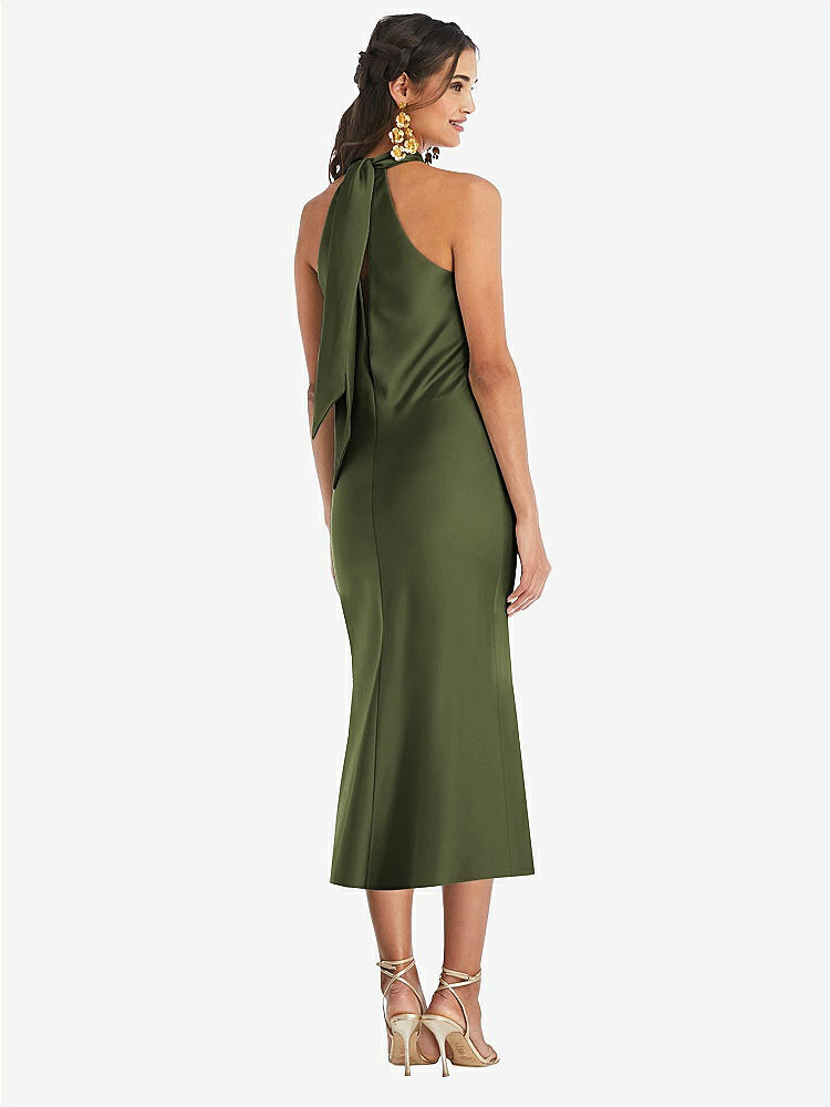 【STYLE: LB026】Draped Twist Halter Tie-Back Midi Dress - Paloma【COLOR: Olive Green】