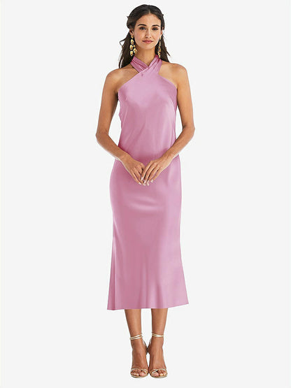 【NEW】【STYLE: LB026】ドレープ ひねり ホルター ネクタイバック MIDI ドレス  -  パロマ【COLOR: Powder Pink】【SIZE: 00-30W】
