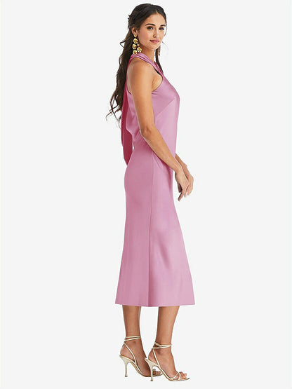 【NEW】【STYLE: LB026】ドレープ ひねり ホルター ネクタイバック MIDI ドレス  -  パロマ【COLOR: Powder Pink】【SIZE: 00-30W】