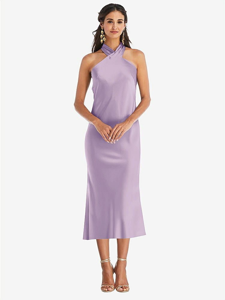 【NEW】【STYLE: LB026】ドレープ ひねり ホルター ネクタイバック MIDI ドレス  -  パロマ【COLOR: Pale Purple】【SIZE: 00-30W】