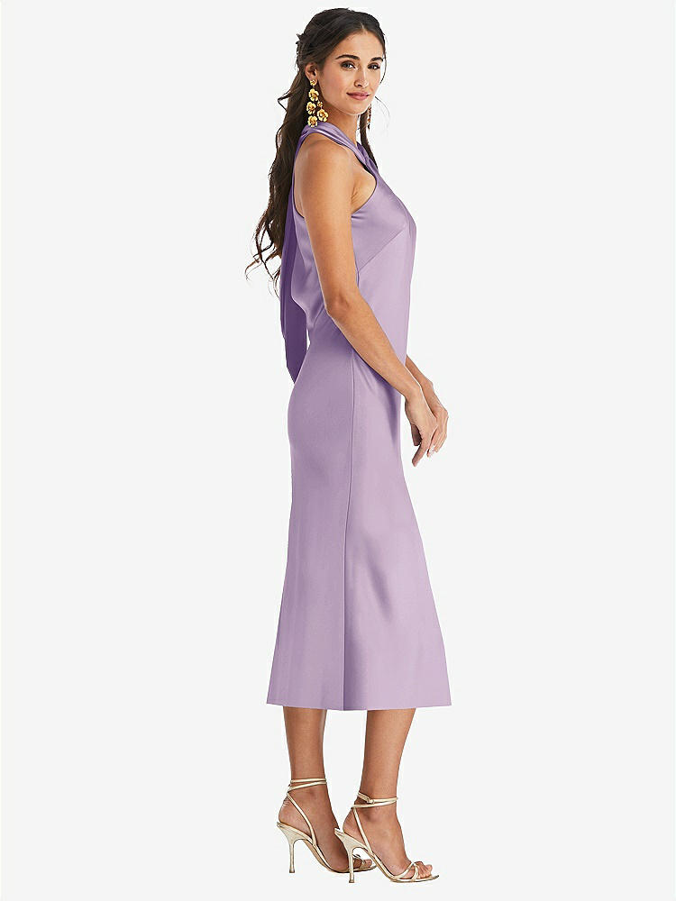 【NEW】【STYLE: LB026】ドレープ ひねり ホルター ネクタイバック MIDI ドレス  -  パロマ【COLOR: Pale Purple】【SIZE: 00-30W】