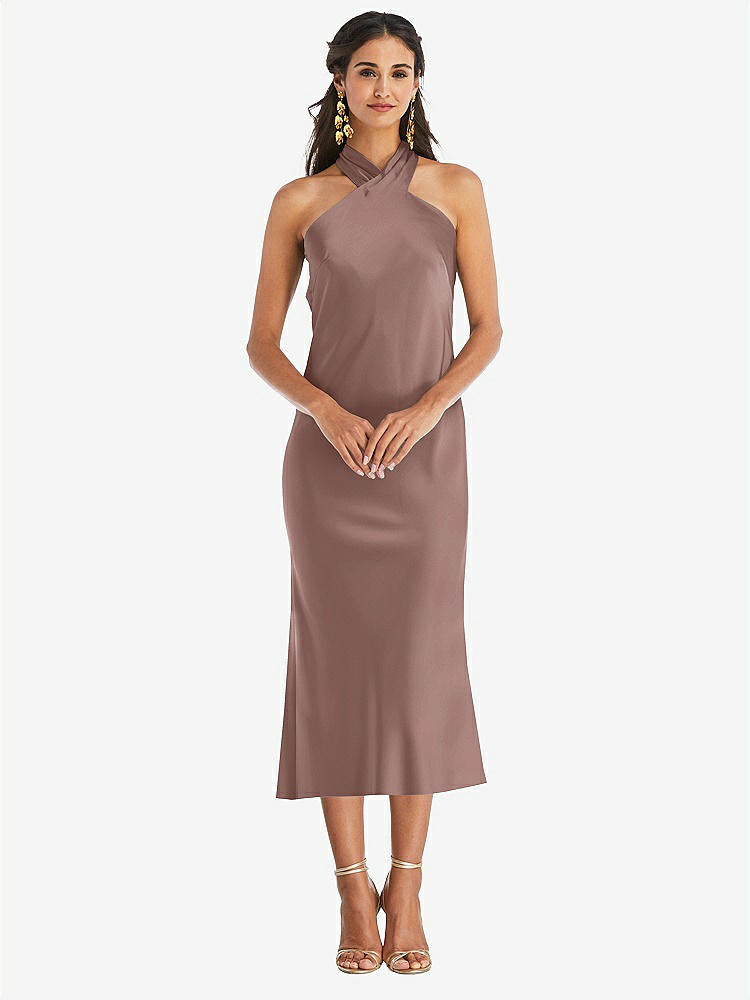 【STYLE: LB026】Draped Twist Halter Tie-Back Midi Dress - Paloma【COLOR: Sienna】