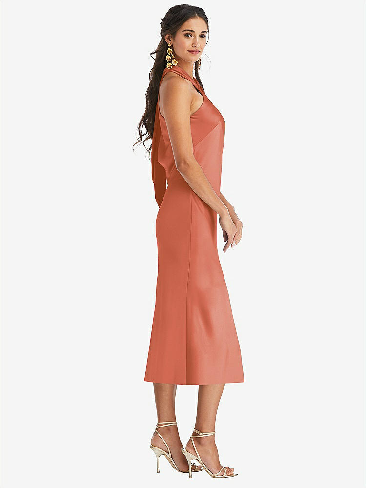 【STYLE: LB026】Draped Twist Halter Tie-Back Midi Dress - Paloma【COLOR: Terracotta Copper】