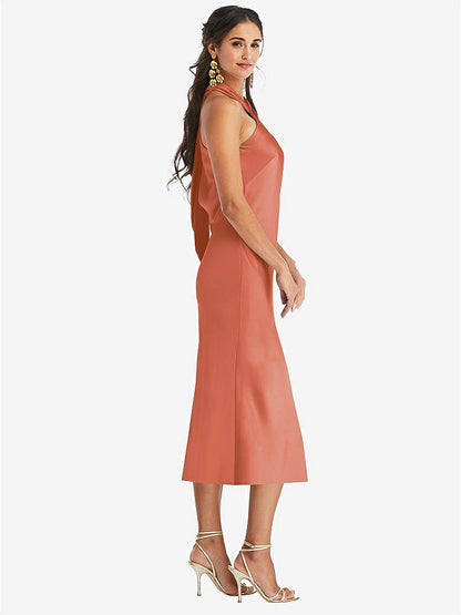 【STYLE: LB026】Draped Twist Halter Tie-Back Midi Dress - Paloma【COLOR: Terracotta Copper】