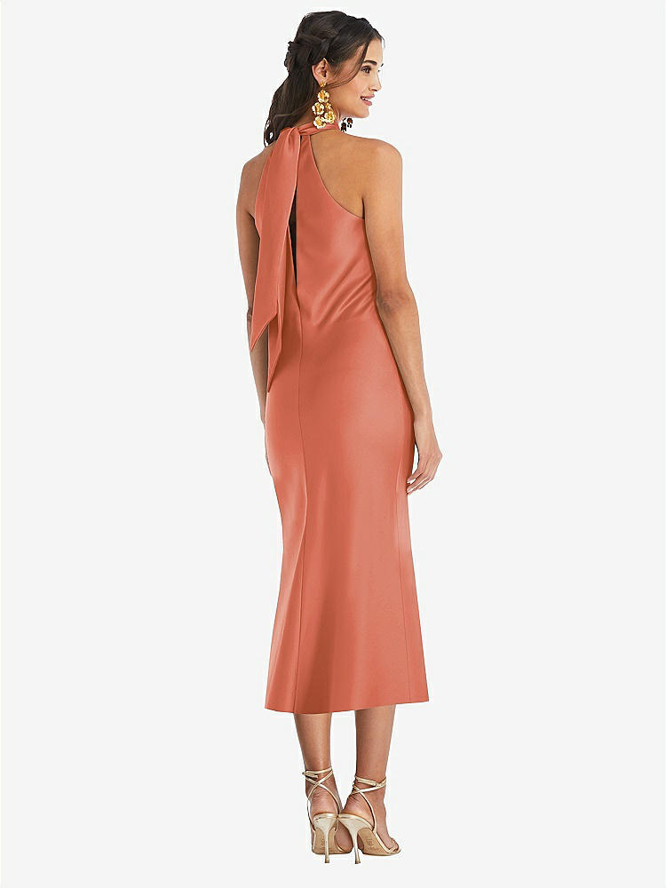 【STYLE: LB026】Draped Twist Halter Tie-Back Midi Dress - Paloma【COLOR: Terracotta Copper】