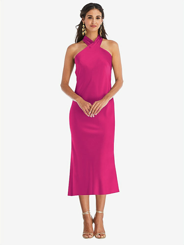 【NEW】【STYLE: LB026】ドレープ ひねり ホルター ネクタイバック MIDI ドレス  -  パロマ【COLOR: Think Pink】【SIZE: 00-30W】
